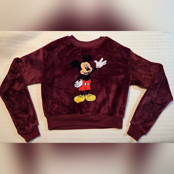 Disney Sweaters - Disney Mickey Mouse Plush Sweatshirt Small Burgundy